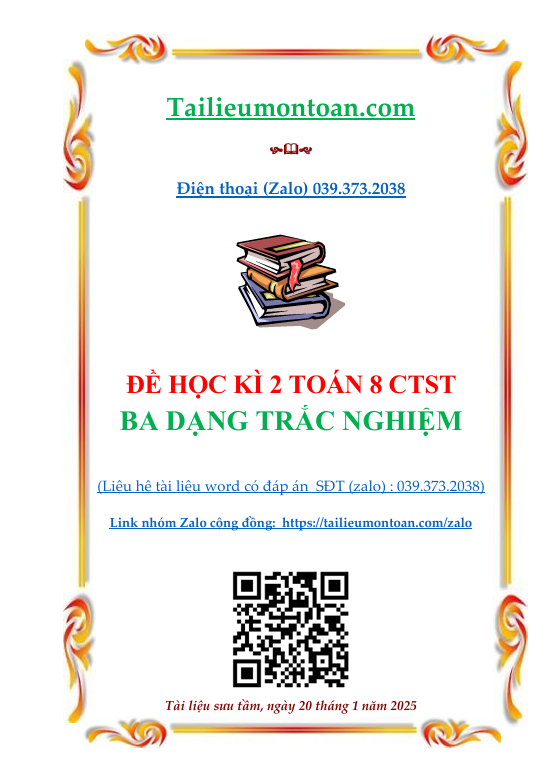 Đề học kì 2 môn toán lớp 8 chân trời sáng tạo 2025